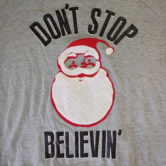 Ugly Christmas Sweatshirt XL-DON'T STOP BELIEVIN'- Grey Cotton/Poly Blend - Picture 4 of 12